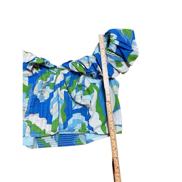 Maeve by Anthropologie Puff-Sleeve Cropped Blouse Tropical Floral Ruffle Sz  M B - Picture 11 of 13